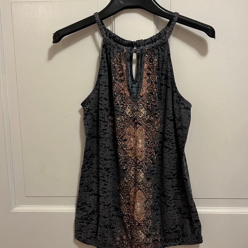 INC women’s extra small gray multicolor beaded front tank top